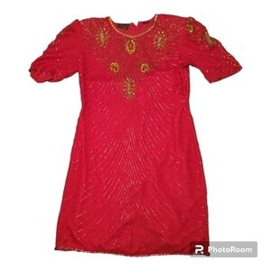 Vintage Sequin Dress Mark & John by Sam 100% pure silk red dress Sz large